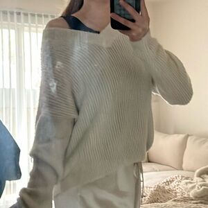Oversized white knit sweater